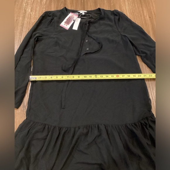 Draper James Tie Neck Flounce Shift chiffon long sleeve Mini Dress small Black - Picture 7 of 13